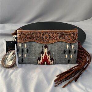 American Darling boho clutch Aztec detail. Genuine leather & beautiful accents